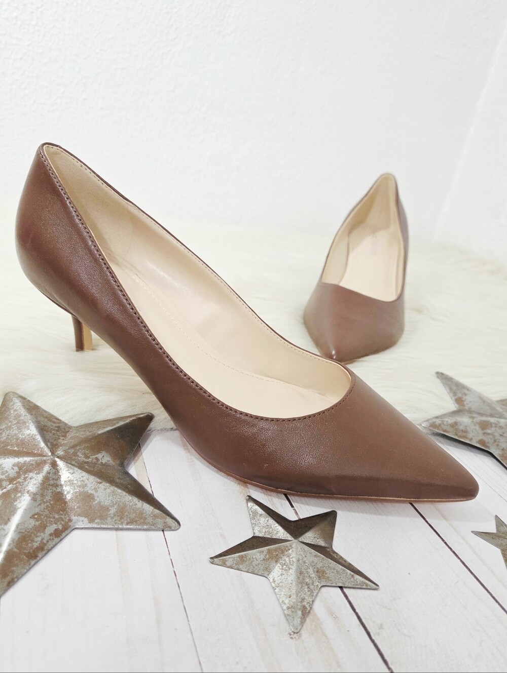 Marc Fisher Women's Alola Kitten Heel Pumps dark brown leather office size 9.5